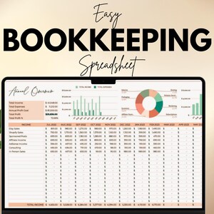 Easy Bookkeeping Template, Small Business Finance Spreadsheet, Income and Expense Tracker, Profit and Loss, Accounting Google Sales Tax