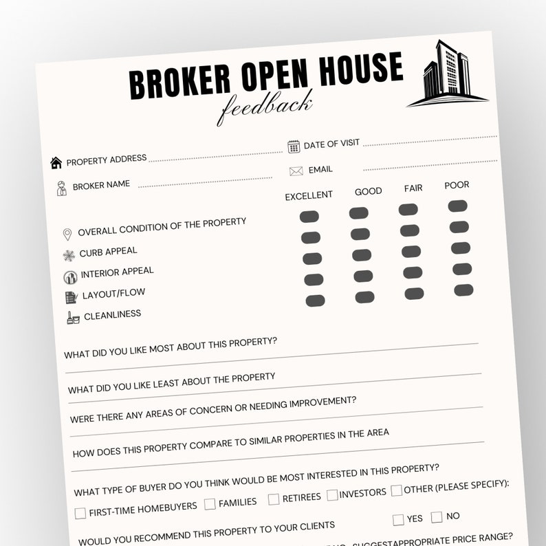 Broker Open House Feedback Form Realtor Feedback Printable ...
