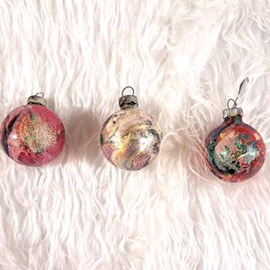 Set of 3 Vintage Classic Hand Blown, Hand Painted Christmas Ball Ornaments - Small