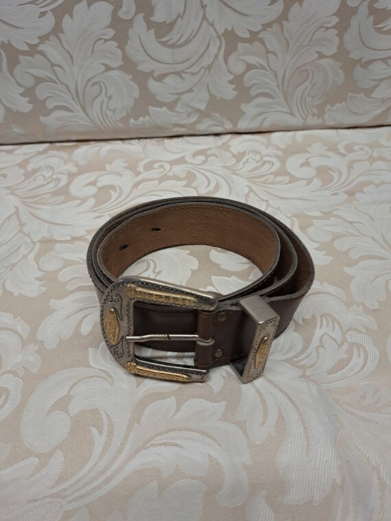 Vintage Western Style Brown Leather Belt with Sil… - image 10