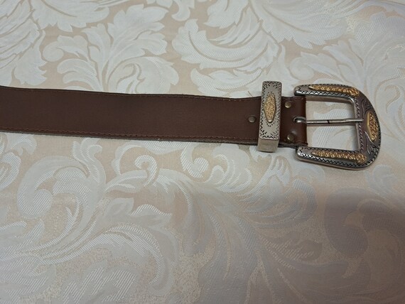 Vintage Western Style Brown Leather Belt with Sil… - image 6