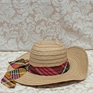 Vintage Handmade Rustic Straw Hat with Ribbon