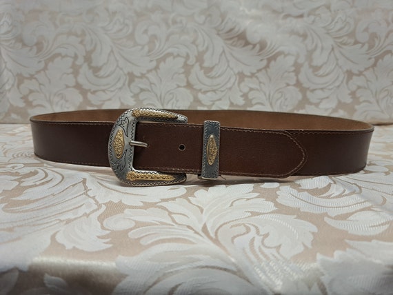 Vintage Western Style Brown Leather Belt with Sil… - image 8