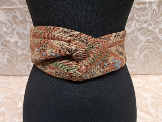 Unique Vintage Rust Tapestry Patterned Cloth Belt… - image 1