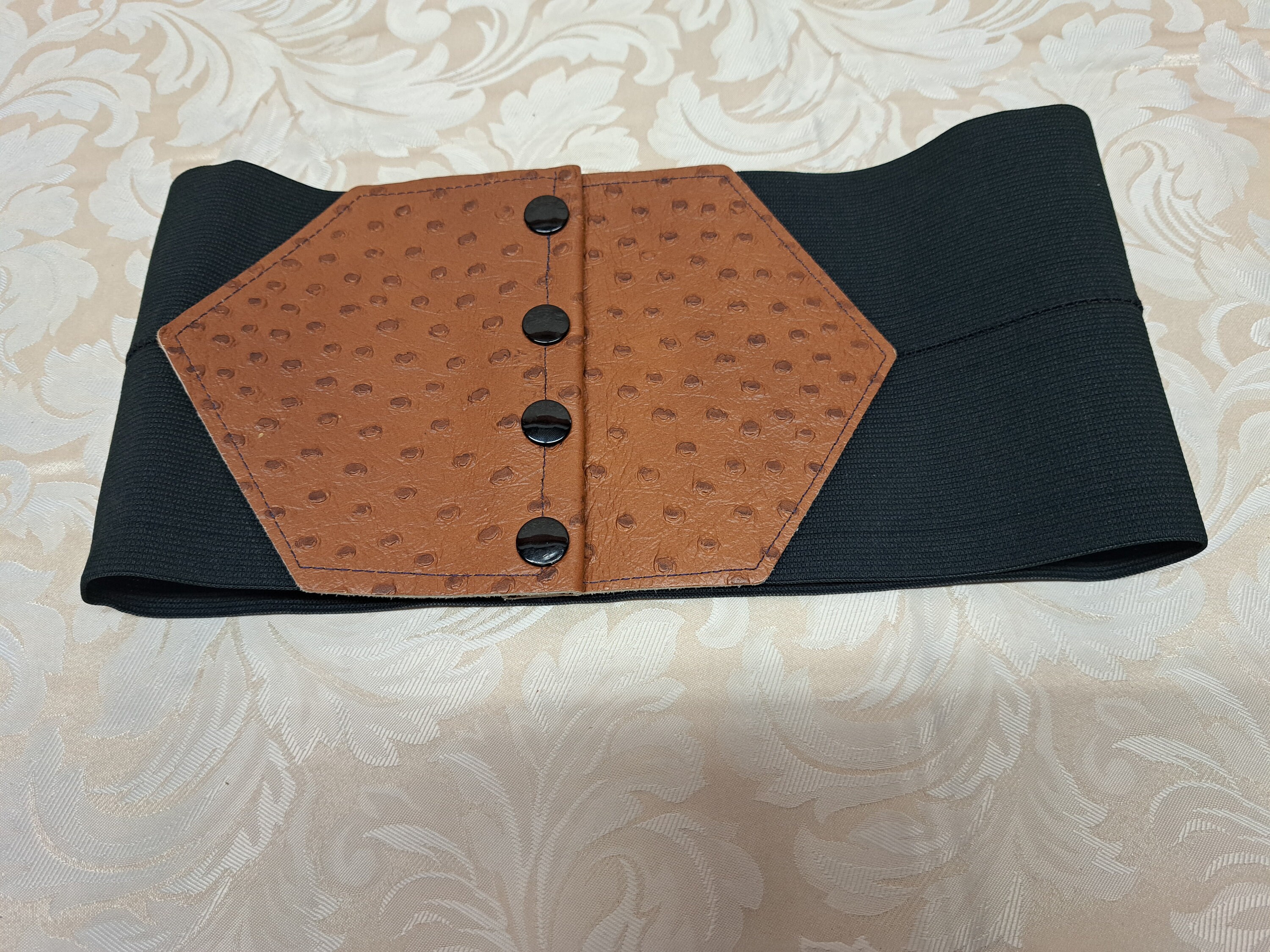 Vintage Black Stretch Belt With Tan Leather - Etsy display picture 3