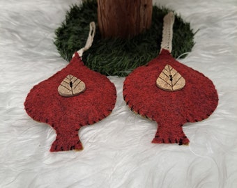 Set of 2 Vintage Tree-shaped Handmade Wool Ornaments