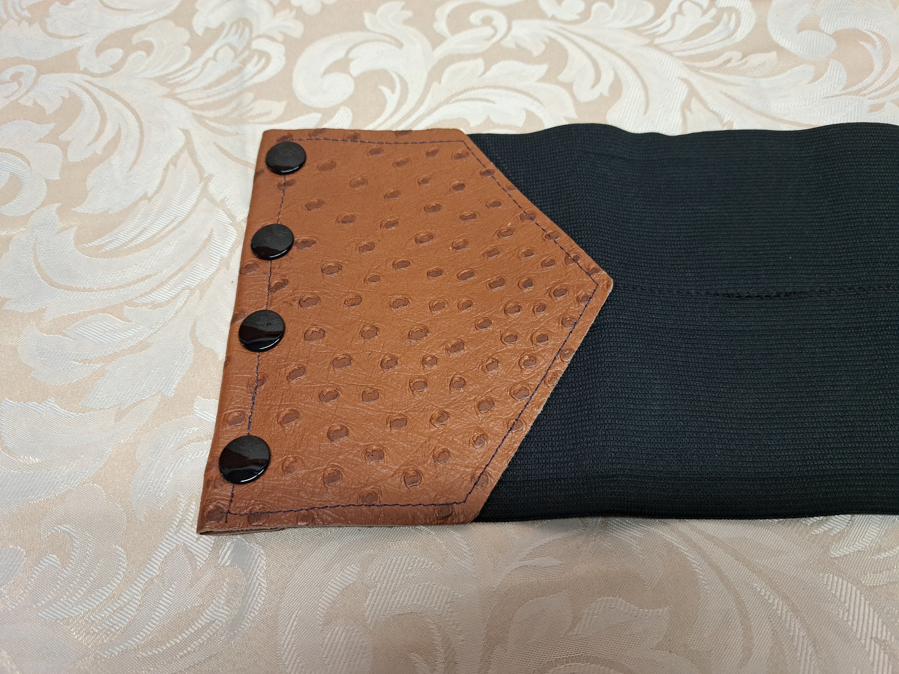Vintage Tan & Black Vegan Leather Stretch Belt Wide Statement Buckle Vintage Black Stretch Belt With Tan Leather - Etsy main image 3