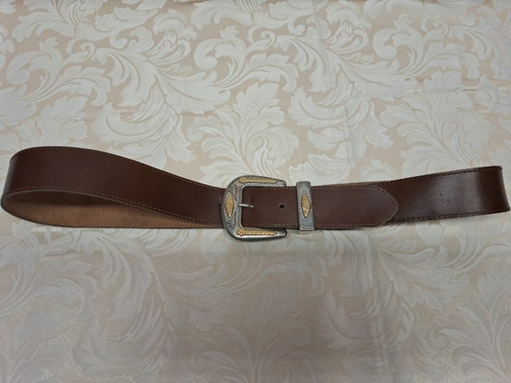 Vintage Western Style Brown Leather Belt with Sil… - image 9