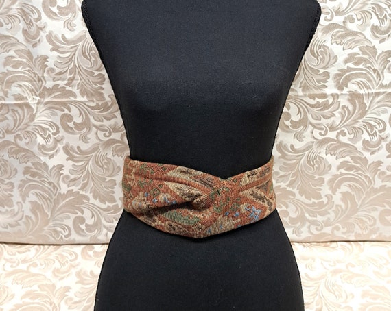 Unique Vintage Rust Tapestry Patterned Cloth Belt… - image 2