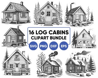 Log Cabin Clipart Bundle: Rustic Mountain House Graphics (Digital Download)