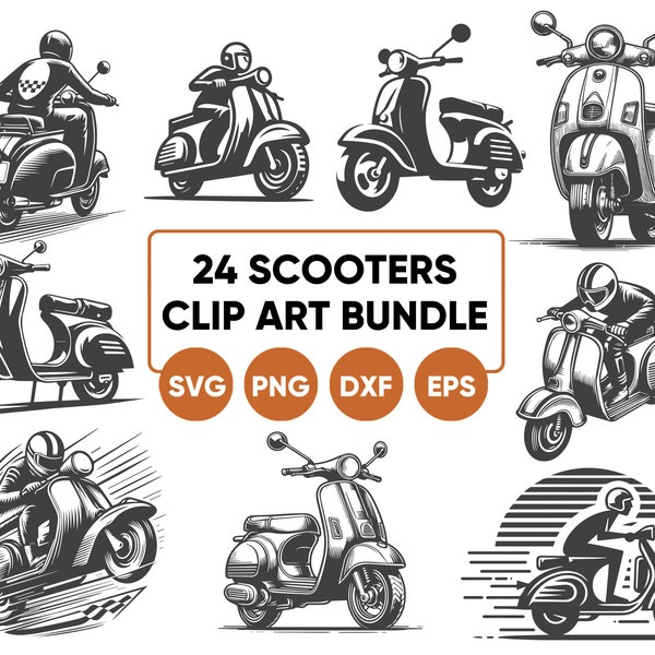 Scooter SVG, Scooter Clip Art, Scooter PNG, Scooter Vector files, svg eps dxf png, Instant Download, Scooter Silhouette, Vintage Motorbikes