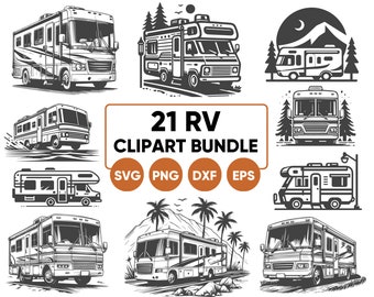 RV SVG Bundle, Motorhome svg, Camper svg, Travel Trailer SVG, Camping Life Clipart, Caravan png, Summer Vacation png clipart, commercial use