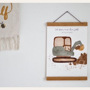 Poster Bild Bagger Kinderzimmer Geburt Baby Glückwunsch Babykarte Junge Mädchen genderneutral Aquarell watercolor boho ich bau mir die Welt