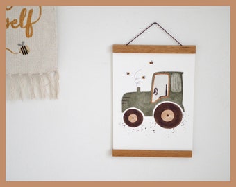 Poster Bild Traktor Kinderzimmer Geburt Baby Glückwunsch Babykarte Junge Mädchen genderneutral Aquarell watercolor boho