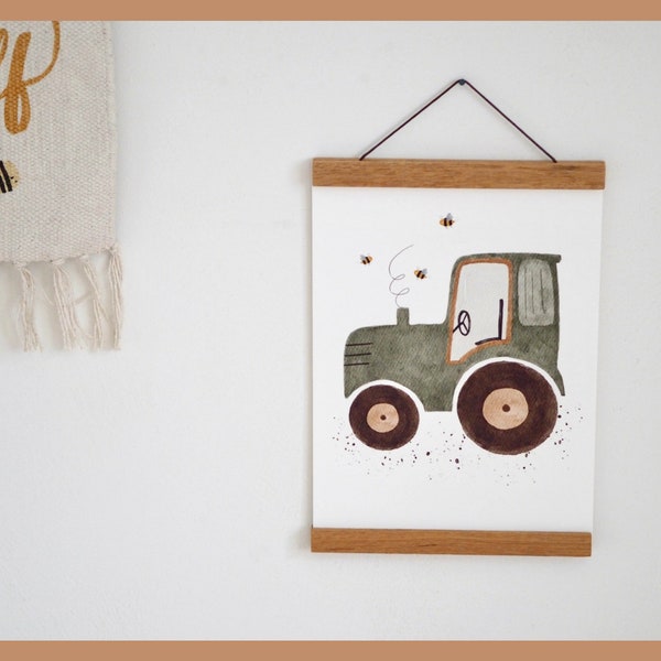 Poster Bild Traktor Kinderzimmer Geburt Baby Glückwunsch Babykarte Junge Mädchen genderneutral Aquarell watercolor boho