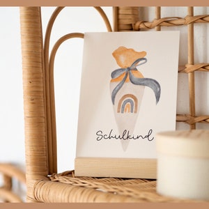 Grußkarte zum Schulanfang Schulkind Schultüte Karte Grußkarte Postkarte Schulstart school Aquarell watercolor boho