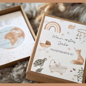 Meilensteinkarten Set für das erste Jahr Baby Geburt Kartenset Junge Mädchen Genderneutral Geschenk zur Geburt