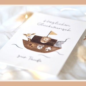 Taufkarte Arche Noah A6 Geburt Postkarte Baby Glückwunsch Babykarte Junge Mädchen genderneutral Aquarell watercolor boho