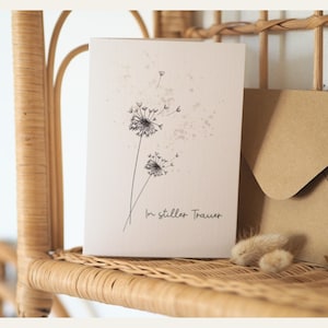 Trauerkarte Pusteblume Klappkarte A6 Aquarell auf Leinenstrukturpapier