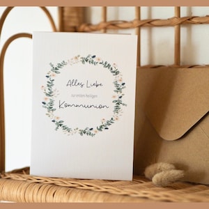 Kommunionkarte floral Klappkarte A6 Glückwunsch genderneutral Aquarell watercolor boho