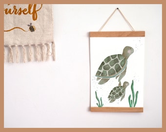 Schildkröten Poster Kinderzimmer | Babyzimmer Wandbild Meerestiere | Liebevolles Tierposter Aquarell | | Kinderposter Naturpapier
