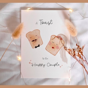 Hochzeitskarte Toast Grußkarte Postkarte Hochzeit herzlichen Glückwunsch A Toast to the happy Couple Karte Aquarell watercolor boho