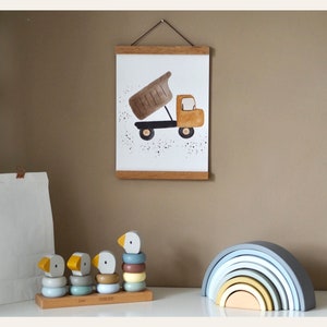 Poster Bild Kipplaster Kinderzimmer Geburt Baby Glückwunsch Babykarte Junge Mädchen genderneutral Aquarell watercolor boho