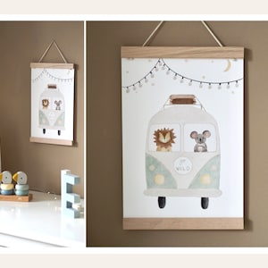 Poster Bild Bulli Kinderzimmer Bus Geburt Baby Glückwunsch Babykarte Junge Mädchen genderneutral Aquarell watercolor boho
