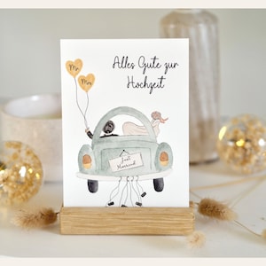 Hochzeitskarte Grußkarte Postkarte Alles Gute zur Hochzeit herzlichen Glückwunsch Hochzeitsauto Karte Aquarell watercolor boho