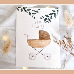 Geburtskarte Kinderwagen Geburt Baby Glückwunsch Babykarte Junge Mädchen genderneutral Aquarell watercolor boho