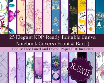 25 Customizable Cosmic KDP Canva Templates - 8.5x11 Notebook Cover Bundle with Bonus Single Inside Pages