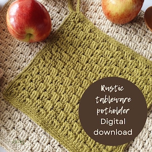 Rustic potholder - Crochet pattern - Potholder, trivet, hotpad, dishcloth / table setting, eco home, homeware / PDF, digital download