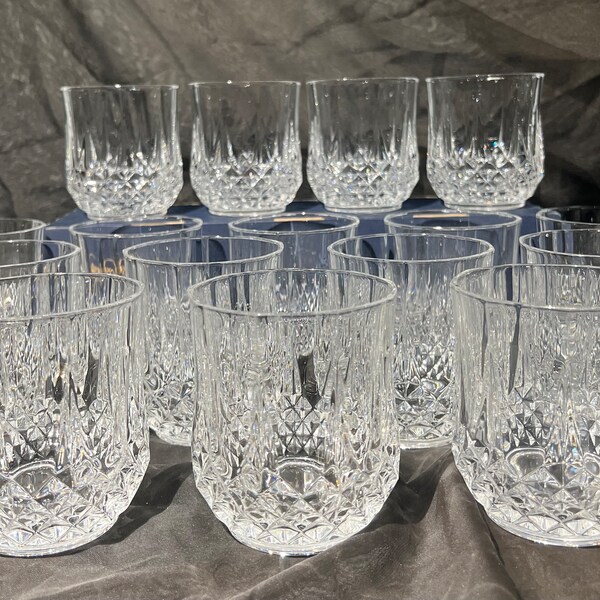 Cristal d'Arques Longchamp Old Fashioned Glasses Cristal d'Arques Durand Diamond Drink Glasses  Vintage Barware Crystal Glasses Set of 16