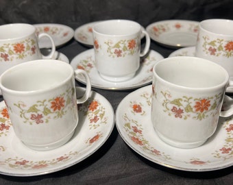 Vintage feines Porzellan Tee Set Midcentury Tee Espresso Set Mokkatasse Blumenmuster antikes Tee Set 13 Teiliges Set