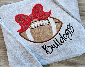 Custom Football Bow Sweatshirt, Glitter Applique Team Crewneck, Personalized Game Day Pullover, Gift for Mom
