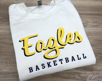 Embroidered School Spirit Crewneck Sweatshirt, College University Shirt, High School Sports Sweatshirt, Basketball Spiritwear, Hockey Mascot
