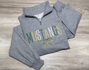 Embroidered Mascot Name Quarter Zip Sweatshirt, College University 1/4 Zip, High School Sweatshirt, Sorority Gift, Spirit Wear