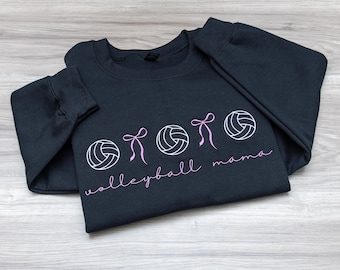 Volleyball Mom Sweatshirt, Coquette Bow Embroidered Crewneck in Team Colors - Gift for Mama