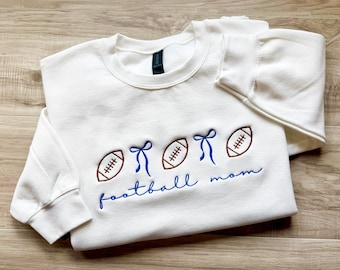 Embroidered Football Mom Sweatshirt, Cotton Crewneck Pullover, Sports Mom Gift