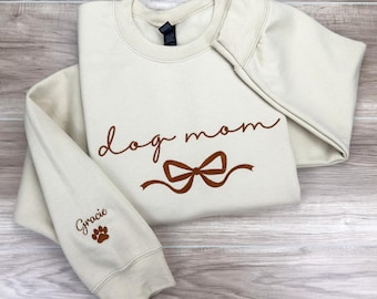 Personalized Dog Mom Sweatshirt | Handmade & Embroidered | Dog Names on Sleeve | Perfect Gift for Dog Lovers | New Puppy Owners