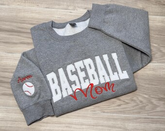 Personalized Embroidered Glitter Baseball Mom Sweatshirt with Child's Name, Personalized Baseball Team Spirit, Sports Mom Gift