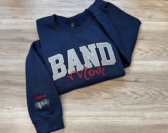 Custom Embroidered Glitter Band Mom Sweatshirt | Embroidered with Child's Name