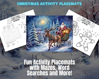 Christmas Activity Placemats: Mazes, Word Search, Coloring (Digital Download) - Printable
