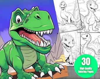Dinosaur Coloring Book: 30 Cute Printable Pages (Digital Download)