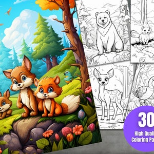 Woodland Creature Coloring Book Kids Ages 3-10, Bear and Deer Coloring Pages Adorable Woodland Animals for kids to Color Printable Activity