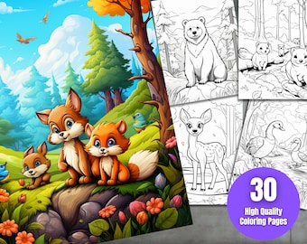 Woodland Animals Coloring Book for Kids: Bear, Deer, Fox (Digital Download)