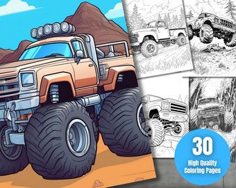 Monster Truck Coloring Book: 30 Printable Pages (Digital Download)