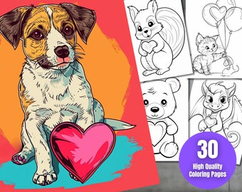 Valentine's Day Coloring Book, Cute Pets, Cozy Fun (Digital Download)
