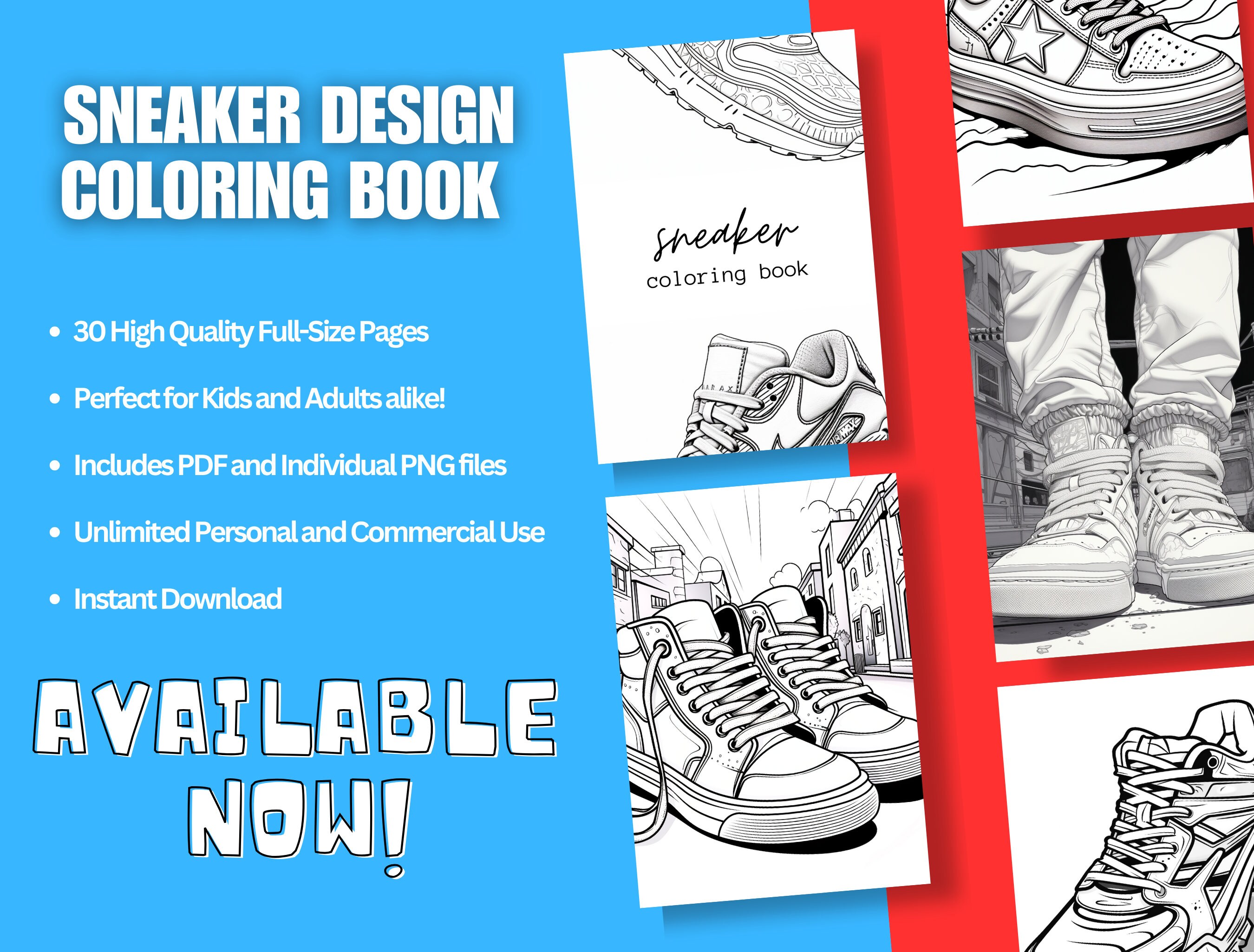Sneaker Coloring Book, Printable Sneaker Coloring Activity