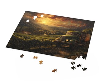 Vintage Truck Vineyard Sunset Jigsaw Puzzle (120/252/500 Pieces)